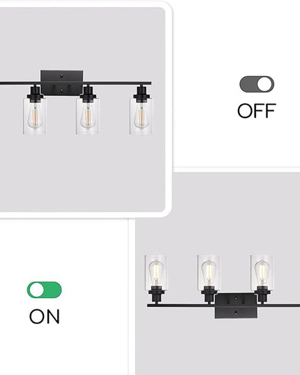 MELUCEE 4 Lights Sconces Wall Lighting Black with Clear Glass Shade, Industrial Bathroom Light Fixtures Vanity Lights Porch Light Fixtures Wall Mount (Patent No.: US D963914 S)