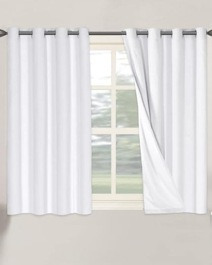 H.VERSAILTEX 100% Blackout Curtains for Bedroom Thermal Insulated Linen Textured Curtains Heat and Full Light Blocking Drapes Living Room Curtains 2 Panel Sets, 52x45 - Inch, Pure White