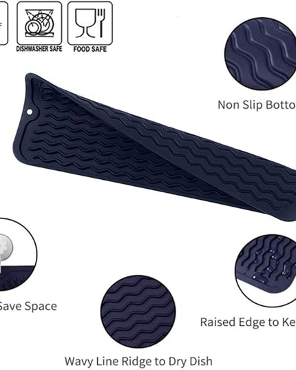 Silicone Dish Drying Mat for Multiple Usage,Easy clean,Eco-friendly,Heat-resistant Silicone Mat for Kitchen Counter,Sink,Bar,Bottle,or Cup Navy Blue M 17 inches x 6 inches