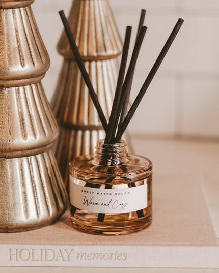 Sweet Water Decor Warm and Cozy Reed Diffuser Set - Orange, Cinnamon, Clove, and Pine Fall and Winter Scented Diffuser - Sandstone Diffusers for Home, Long Lasting Fragrance, Made in The USA