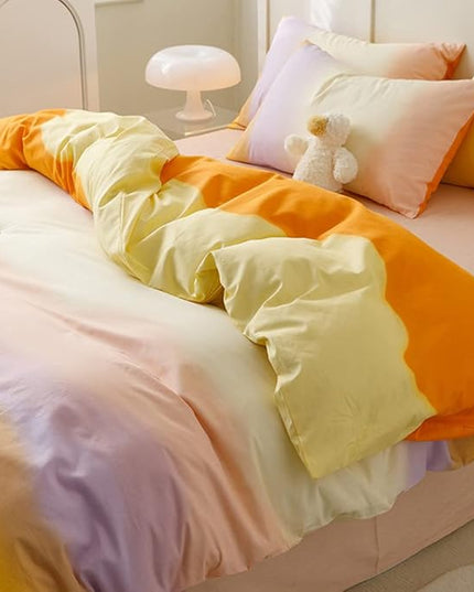 CLOTHKNOW Orange Yellow Queen Comforter Set 3Pcs Purple Beige Bedding Comforter Sets Abstract Queen Comforter with 2 x Pillow Cases