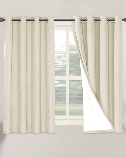 H.VERSAILTEX 100% Blackout Curtains for Bedroom Thermal Insulated Linen Textured Curtains Heat and Full Light Blocking Drapes Living Room Curtains 2 Panel Sets, Bleached Sand, 52x54 Inch