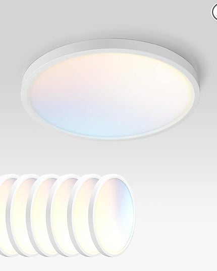 ASD LED 9" Round Flush Mount Ceiling Light Fixture, Low Profile Surface Lighting | 5CCT, Dimmable, Ultra-Thin, ETL Listed | 18W 1660LM 2700-6000K 120V | Kitchen, Bedroom, Hallway Lamp | White, 6 Pack