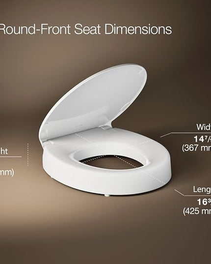 KOHLER 25876-0 Hyten 3" Height, Elevated Soft Close Round Toilet Seat, Contoured Seat with Grip-Tight Bumpers, Quick-Attach Hardware, White