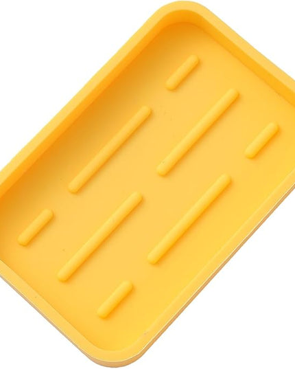 Silicone Kitchen Sink Organizer Tray for Multiple Usage,Easy Clean Sponges Holder for Kitchen Bathroom Counter or Sink,Dish Soap Dispenser,Scrubber,Bottle,Cup Yellow 4.9”x 3.2”