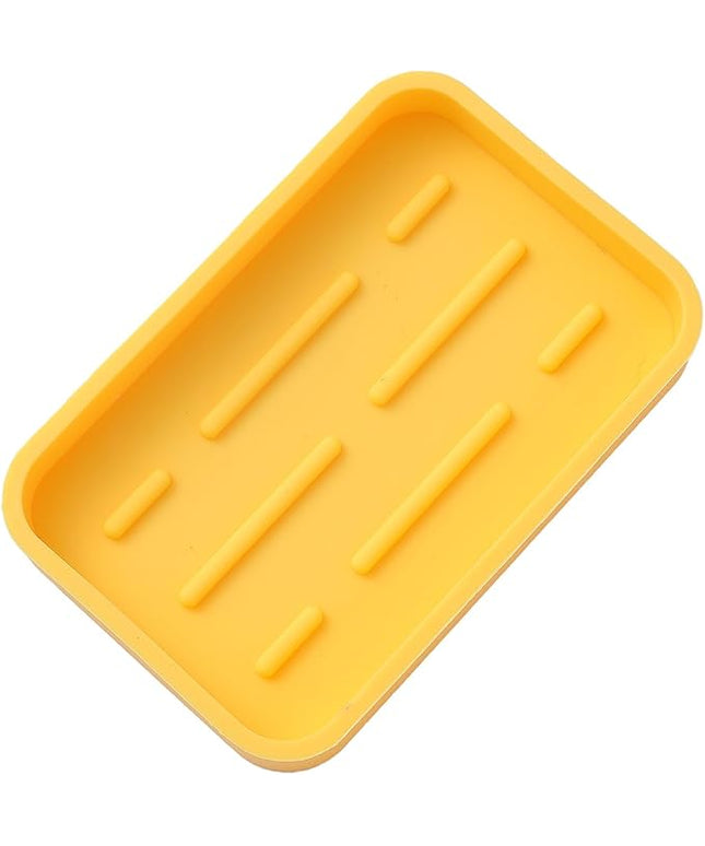 Silicone Kitchen Sink Organizer Tray for Multiple Usage,Easy Clean Sponges Holder for Kitchen Bathroom Counter or Sink,Dish Soap Dispenser,Scrubber,Bottle,Cup Yellow 4.9”x 3.2”