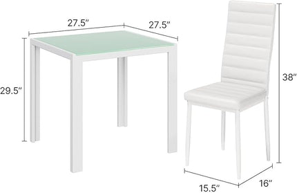 Gizoon 3 Piece Glass Dining Table Set, Kitchen and Chairs for 2, PU Leather Modern Room Sets for Home, Kitchen, Living Room