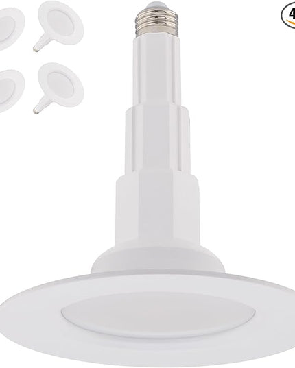 Just Screw Me in 6in LED Recessed Retrofit Light for E26 or Medium Base 4, 5, or 6 Inch Recessed Cans with Telescoping Neck and 5-CCT 2700-3000-3500-4000-5000K in White (Pack of 4)