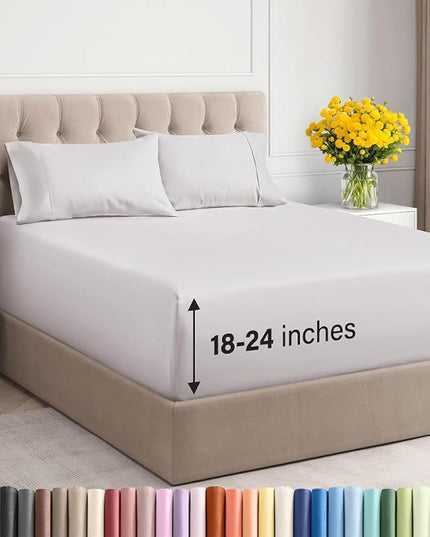 Extra Deep Twin XL Sheet Set - 4 Piece Breathable and Cooling Sheets - Hotel Luxury Bed Sheets Set - Easy Fit - Soft, Wrinkle Free and Comfy Sheets Set - French Grey Sheet Set with Extra Deep Pockets
