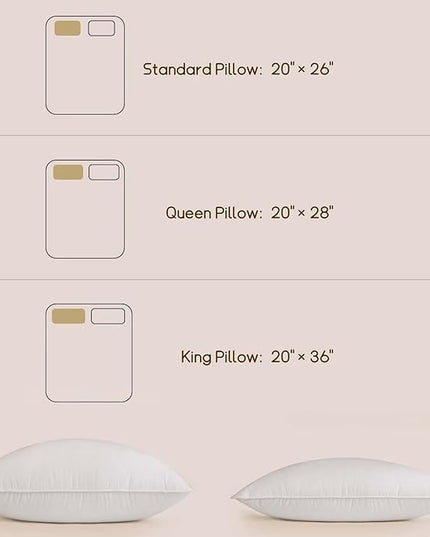 BHZ Down Feather Standard/Queen Pillows Set of 2 Pack, Luxury Hotel Collection Goose Bed Pillows for Sleeping Firm Soft Support for Side, Back, Stomach Sleepers for College Dorm Essentials, White