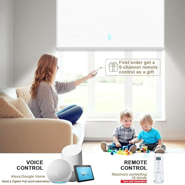 Motorized Blinds with Remote Smart Blackout Shades Electric Curtains Automatic Roller Blinds Shades for Indoor Windows Cordless with Alexa Google Home(Blackout Fabric Samples)
