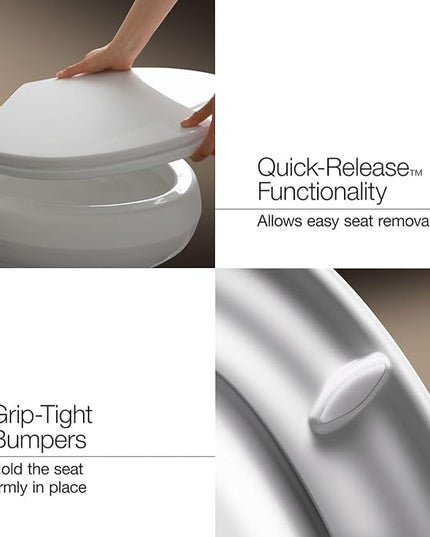 KOHLER 25876-96 Hyten 3" Height, Elevated Soft Close Round Toilet Seat, Contoured Seat with Grip-Tight Bumpers, Quick-Attach Hardware, Biscuit