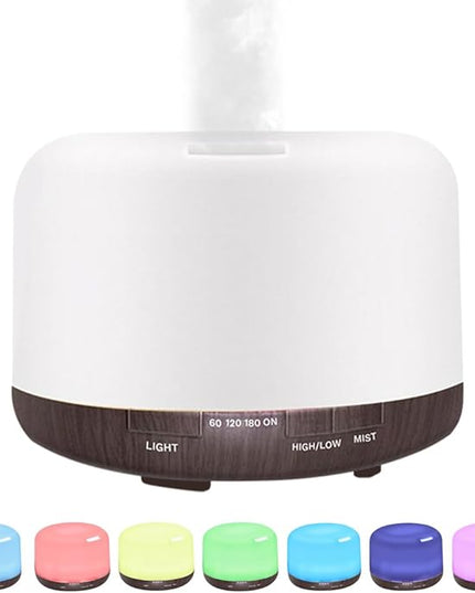Essential Oil Diffuser 500ml,Aromatherapy Diffuser with 7 LED Lights,Quiet Air Humidifier 4-in-1 with Timer & Auto-Off,Compact Scent Diffuser for Bedroom,Yoga,SPA,Baby Room(Portable Model)