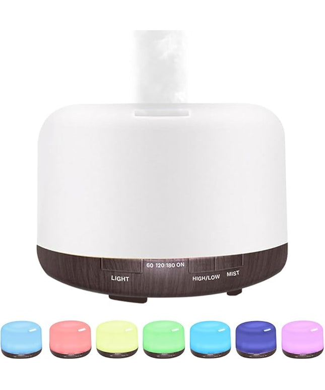 Essential Oil Diffuser 500ml,Aromatherapy Diffuser with 7 LED Lights,Quiet Air Humidifier 4-in-1 with Timer & Auto-Off,Compact Scent Diffuser for Bedroom,Yoga,SPA,Baby Room(Portable Model)