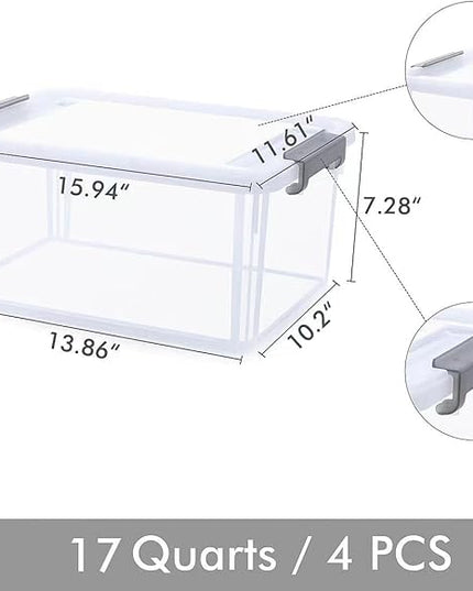 Citylife 17 QT Plastic Storage Bins with Latching Lids Stackable Storage Containers for Organizing Large Clear Storage Box for Garage, Closet, Kitchen, 4 Packs