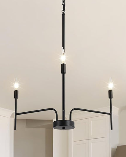 Black Chandelier 3 Light Modern Farmhouse Chandeliers for Dining Room Light Fixture, 30" Round Candle Chandeliers for High Ceilings Living Room Foyer Entryway