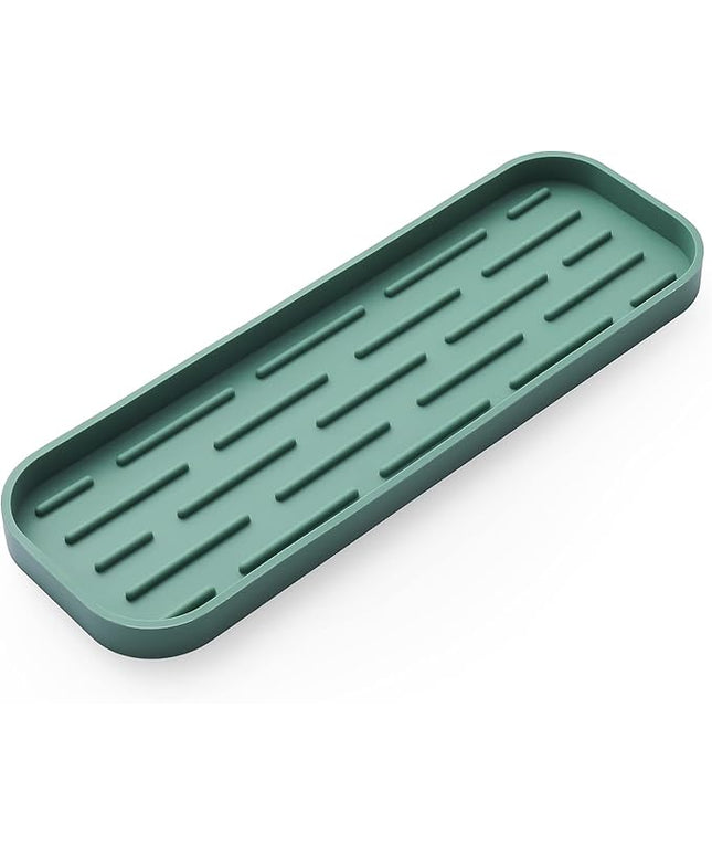 Silicone Kitchen Sink Organizer Tray for Multiple Usage,Eco-Friendly Sponges Holder for Kitchen Bathroom Counter or Sink,Dish Soap Dispenser,Scrubber,Bottle,Cup (Green, 12"×4")