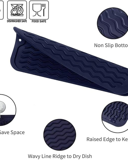Silicone Dish Drying Mat for Multiple Usage,Easy clean,Eco-friendly,Heat-resistant Silicone Mat for Kitchen Counter or Sink,Refrigerator or Drawer Liner Navy Blue S 12 inches x 6 inches