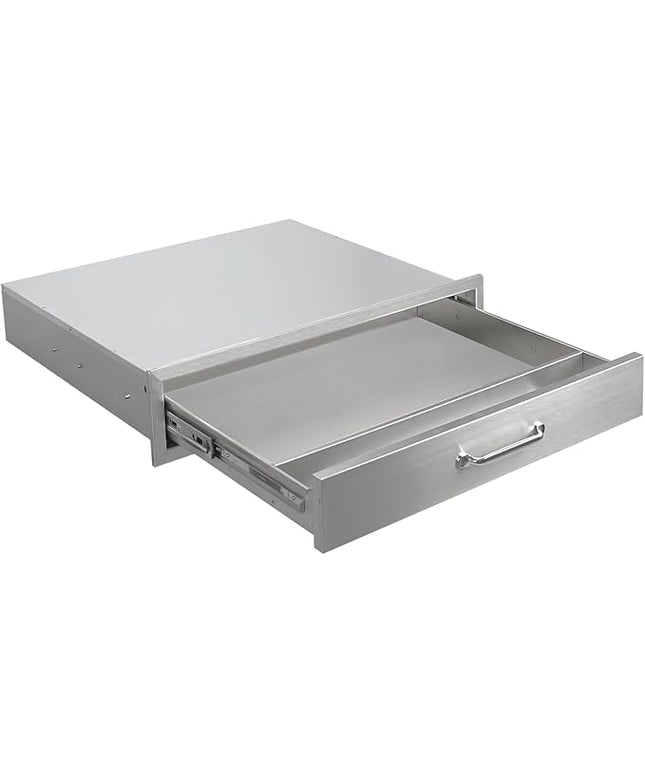 Outdoor Kitchen Drawers 30" W x 6.5" H x 23" D Flush Mount BBQ Single Drawers with Divider,Built-in Stainless Steel Drawer with Chrome Handle for Outdoor Kitchen Island Patio Grill Station