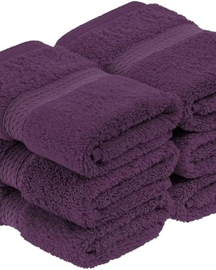 Superior Egyptian Cotton Pile Face Towel/Washcloth Set of 6, Ultra Soft Luxury Towels, Thick Plush Essentials, Absorbent Heavyweight, Guest Bath, Hotel, Spa, Home Bathroom, Shower Basics, Plum
