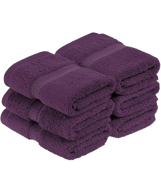 Superior Egyptian Cotton Pile Face Towel/Washcloth Set of 6, Ultra Soft Luxury Towels, Thick Plush Essentials, Absorbent Heavyweight, Guest Bath, Hotel, Spa, Home Bathroom, Shower Basics, Plum