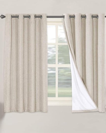 H.VERSAILTEX Linen Blackout Curtains 54 Inches Long 100% Blackout Thermal Insulated Textured Linen Look Curtain Draperies Anti-Rust Grommet, Energy Saving with White Liner, 2 Panels, Natural