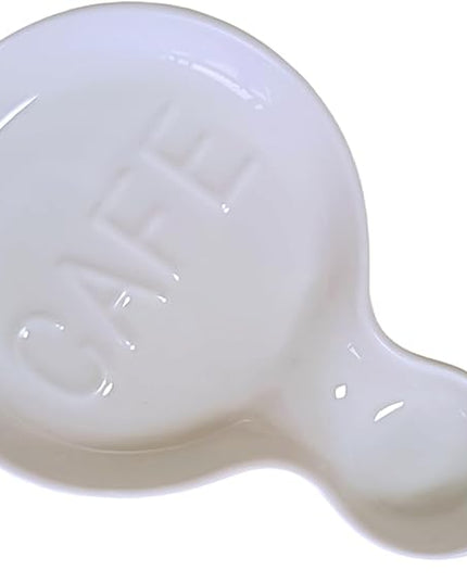 Coffee Spoon Rest for Coffee Bar Accessories, Small Spoon Rest for Coffee Station, Ceramic Tea Spoon Teaspoon Rest Teaspoon Holder (White, CAFE Pattern)