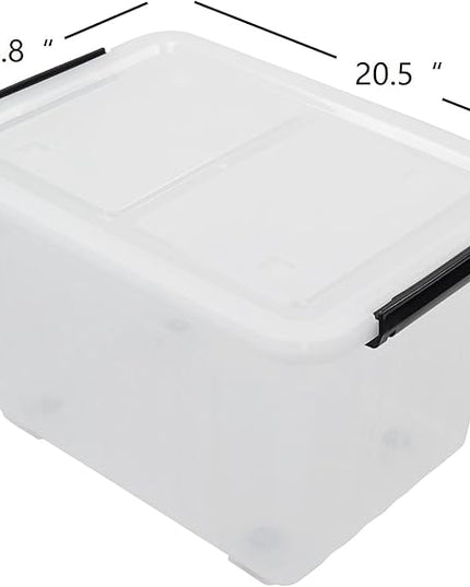 4-Pack Plastic Storage Box, 50 L Clear Large Storage Bin with Wheels