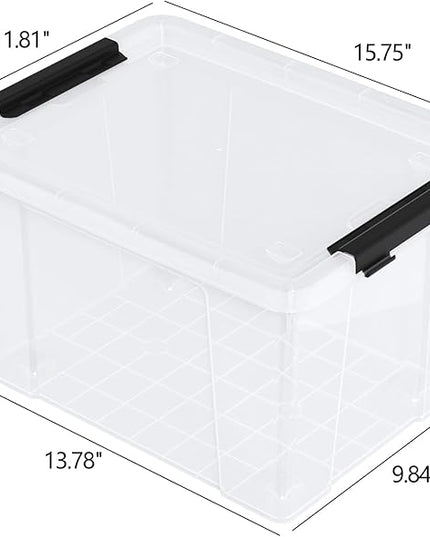 22 Quart Stackable Plastic Storage Bins with Lids and Latching Buckles, 4 Pack Tubs Boxes Organizing, Clear