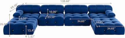 JACH 138" Modular Sectional Couches, U Shaped Minimalist Velvet Sofas, Convertible Sectional Sofa, Modern Comfy Couch with Chaise Ottomans for Living Room Apartment, (Blue)