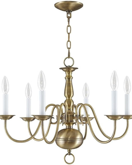 Livex Lighting 5006-04 Williamsburgh 6 Light Black Chandelier, Black/Antique Brass