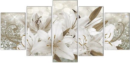 LUDUHU Golden Orchid Flowers Canvas Print - Abstract Floral Wall Art Painting Decor for Home Decoration Artwork Picture Bedroom (B,Oversize 80x40inch)