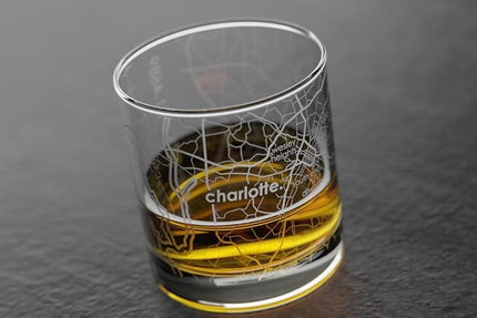 Well Told Engraved Charlotte North Carolina Map Rocks Glass, Old Fashioned Whiskey Glass (11 oz, Clear) Etched Whiskey Glass, Gifts For Whiskey Lovers