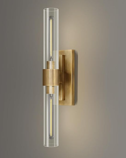 YUYI Wall Sconce, 22.8'' Brass Sconce Wall Lighting, Gold Bathroom Wall Light Fixture with Clear Glass Shade, Indoor Wall Sconce for Bathroom Vanity, Living Room, Bedroom, Hallway, Fireplace