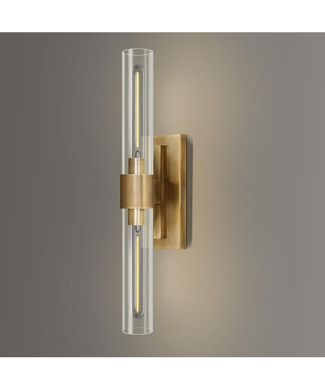 YUYI Wall Sconce, 22.8'' Brass Sconce Wall Lighting, Gold Bathroom Wall Light Fixture with Clear Glass Shade, Indoor Wall Sconce for Bathroom Vanity, Living Room, Bedroom, Hallway, Fireplace