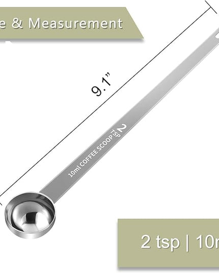 2PCS 2 Teaspoon Coffee Scoop, 9.1" Long Handle Measuring Spoon, 2tsp (10 ml) Stainless Steel Scooper
