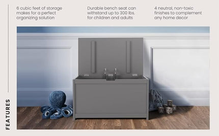 Child Craft Harmony 33” Wood Toy Box, Large Storage Chest, Plenty of Storage, 2 Safety Hinges, Standard Ventilation Hole on Back, 6 Cubic Feet of Storage (Cool Gray)
