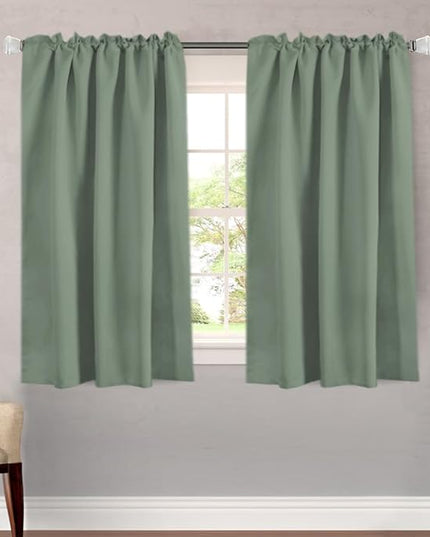 H.VERSAILTEX Blackout Curtains Thermal Insulated Window Treatment Panels Room Darkening Curtains for Bedroom Back Tab/Rod Pocket Small Window Curtains (2 Panels, Green Bay, 52 x 54 Inch)