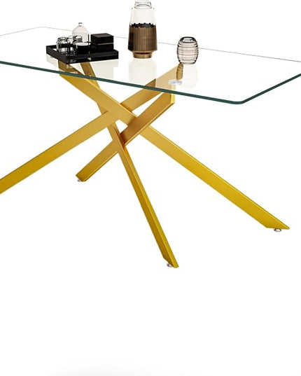 HomVent 7 Piece Rectangular Glass Dining Table Set, Rectangular Glass Kitchen Table Set for 6 with 6 PU Upholstered Dining Chairs for Kitchen Dining Room