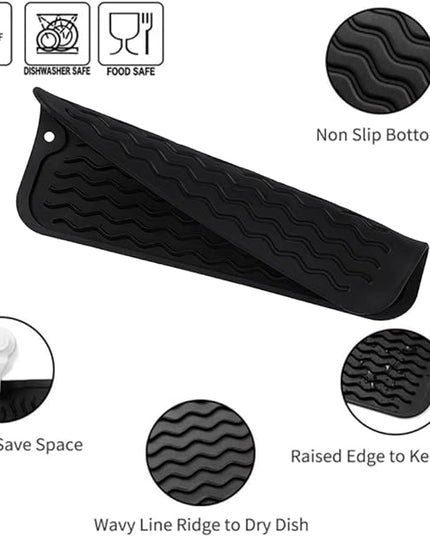 Silicone Dish Drying Mat for Multiple Usage,Easy clean,Eco-friendly,Heat-resistant Silicone Mat for Kitchen Counter or Sink,Refrigerator or Drawer Liner Black S 12 inches x 6 inches