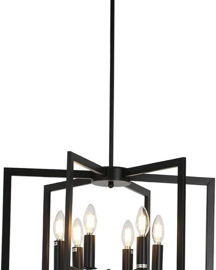6-Light Black Chandelier, Modern Geometric Dining Room Light Fixture, 21 Inch Industrial Metal Chandelier for Farmhouse Living Room Entryway Kitchen