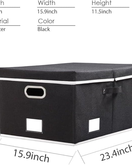 PRANDOM Storage Boxes with Lids [3-Pack] Fabric Collapsible Storage Bins Organizer Containers Baskets Cube with Cover for Home Bedroom Closet Office Nursery Black（23.4X15.9X11.5