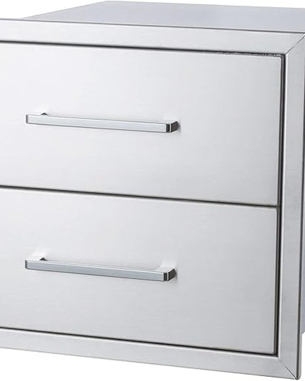 18" W x 15" H x 23" D Stainless Steel Outdoor Kitchen Drawers BBQ Drawers Double Access Flush Mount for Outdoor Kitchens Or BBQ Island