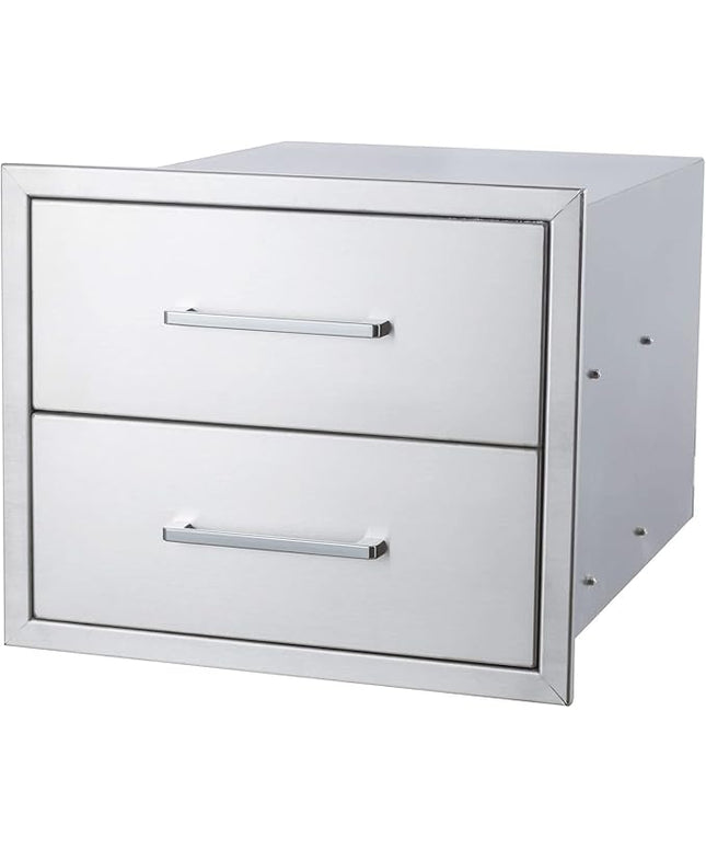 18" W x 15" H x 23" D Stainless Steel Outdoor Kitchen Drawers BBQ Drawers Double Access Flush Mount for Outdoor Kitchens Or BBQ Island