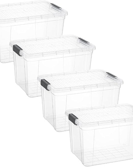 Superio Clear Storage Boxes with Lids, 14.25 Quart Plastic Container Bins for Organizing, Stackable Crates, BPA Free, Non Toxic, Odor Free, Organizers for Home, Office and Dorm, 4 Pack