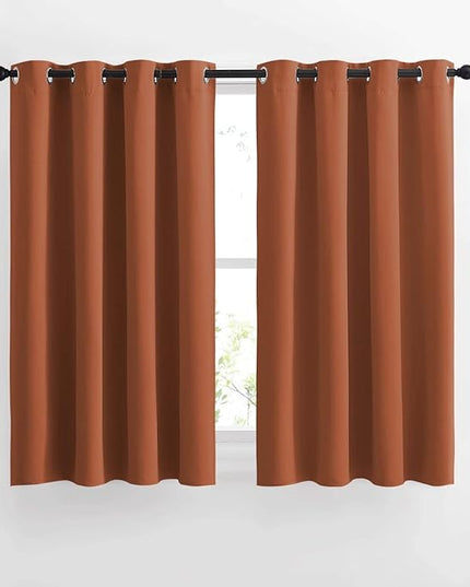 NICETOWN Half Window Curtains for Bedroom - Grommet Modern Thermal Insulated Blackout Window Drapes Sound Reducing for Nursery/Kitchen, Burnt Orange, W52 x L54, Set of 2