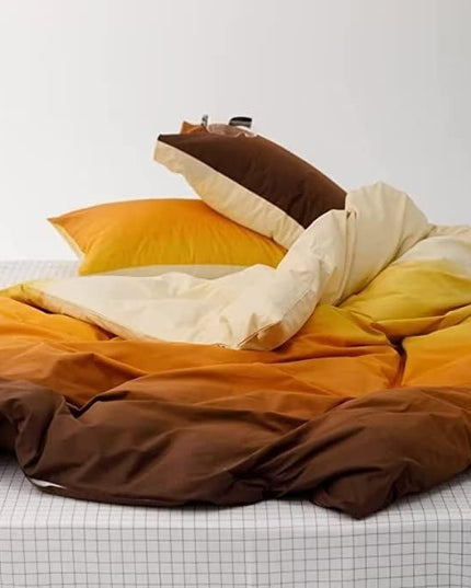 Houseri Queen Comforter Set Gradient Orange, 3 Piece Lightweight Cream and Yellow Bedding Gold Brown Aesthetic Art Style Soft Comfy Sunset Yellow Comforters Bed Sets Queen for Teen Girls Women