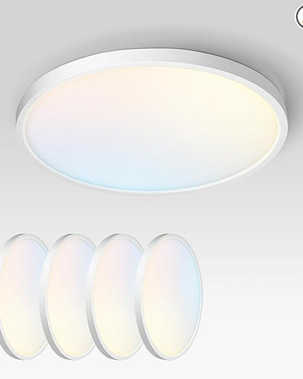 ASD LED 12" Round Flush Mount Ceiling Light Fixture, Low Profile Surface Lighting | 5CCT, Dimmable, Ultra-Thin, ETL Listed | 24W 1900LM 2700-6000K 120V | Kitchen, Bedroom, Hallway Lamp | White, 4 Pack