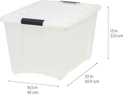 IRIS USA 54 Qt Stackable Plastic Storage Bins with Lids, 6 Pack - BPA-Free, Made in USA - Discreet Organizing Solution, Latches, Durable Nestable Containers, Secure Pull Handle - Pearl