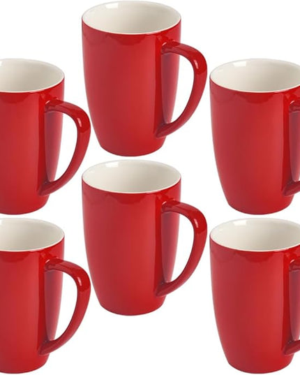 homEdge Porcelain Mug Set, 16 Ounces Cup for Tea, Latte, Mocha, Hot Chocolate, Set of 6, Red